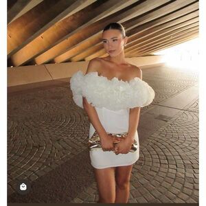 Sonya Moda Sorrento Cream Floral Tulle Off-Shoulder Mini Party Dress size S NWT